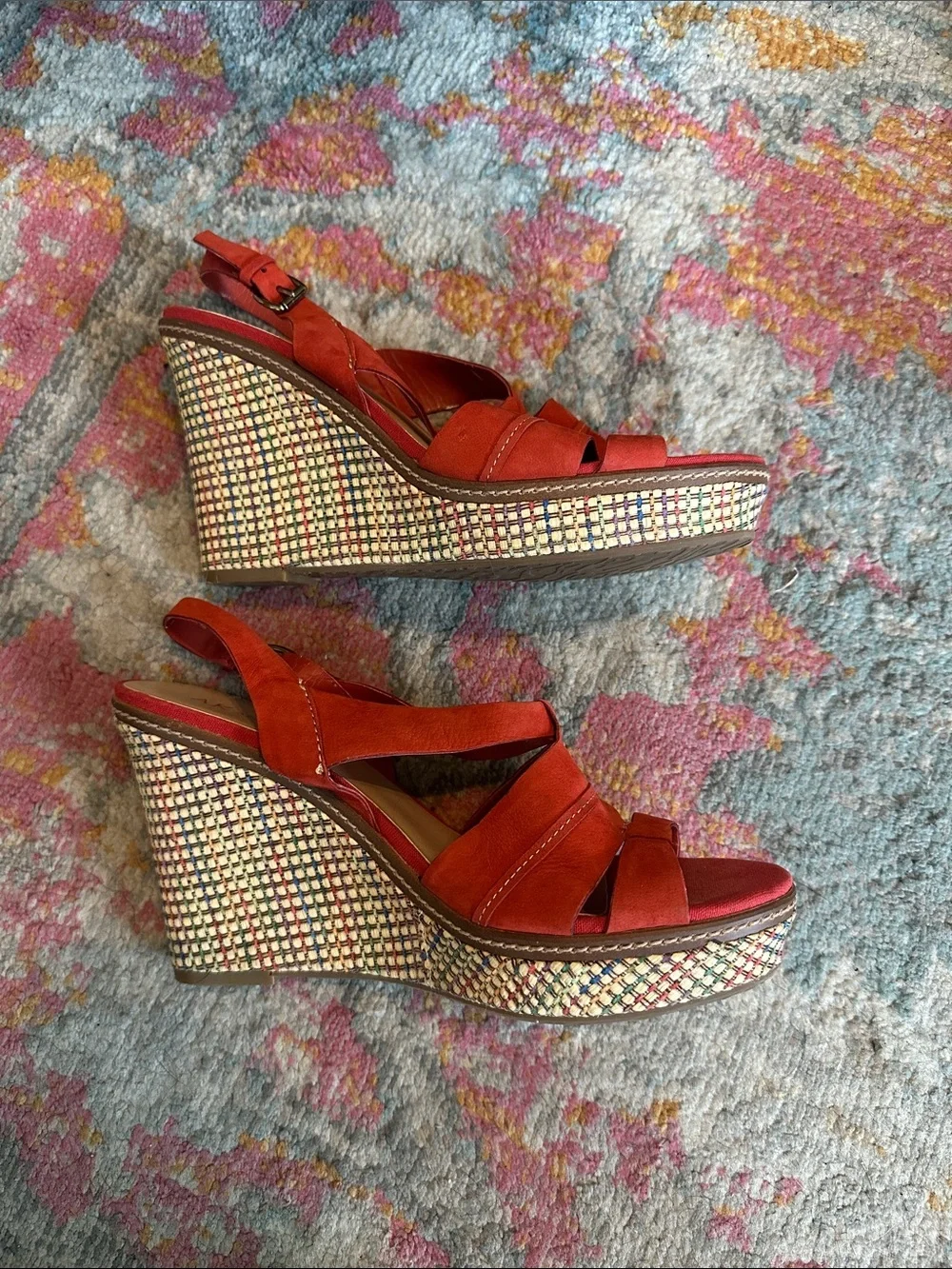Anne Klein Orange-Red Suede Slingback Heels